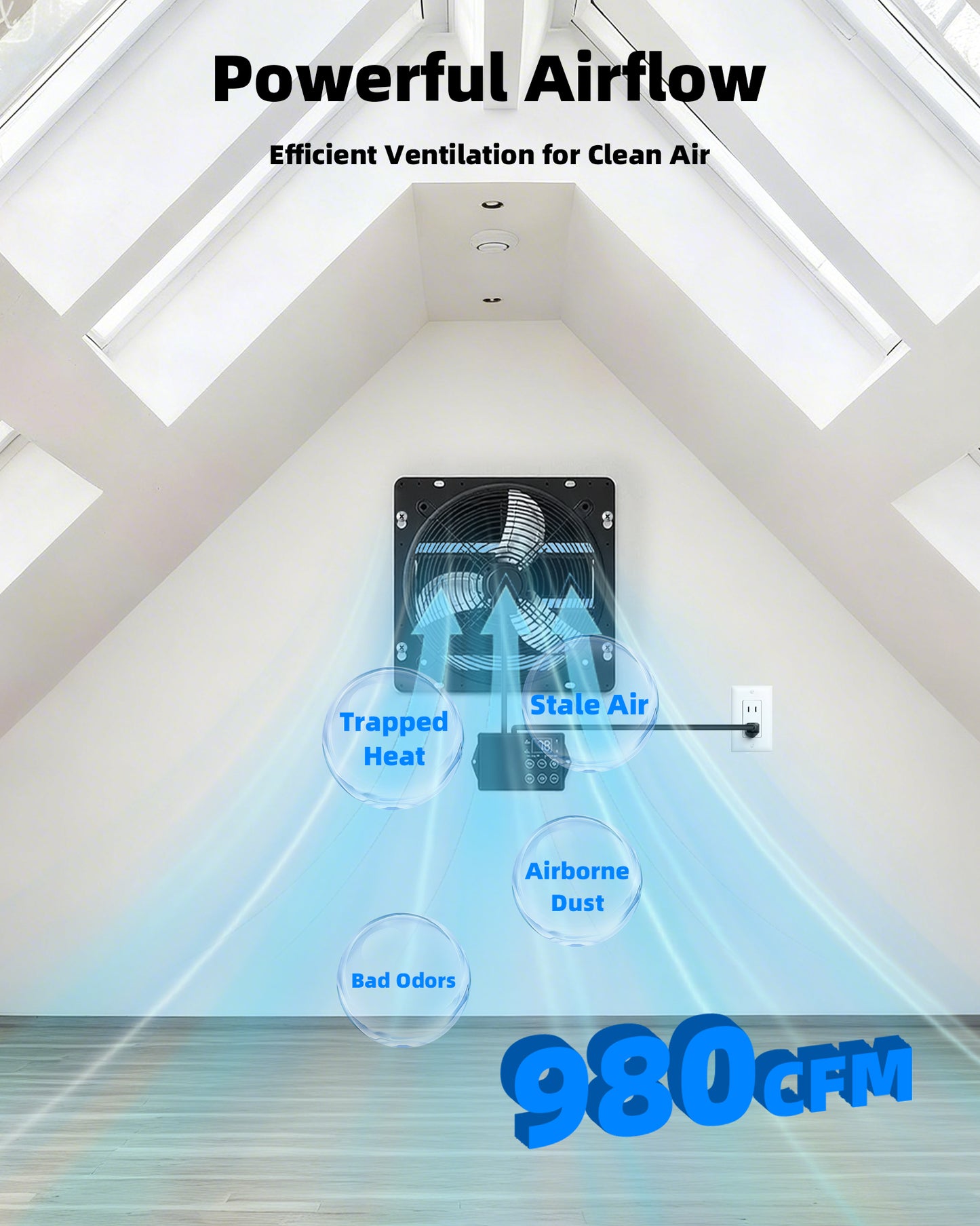 Ehiair 10" Upgraded Shutter Exhaust Fan with Thermostat & Remote Control
