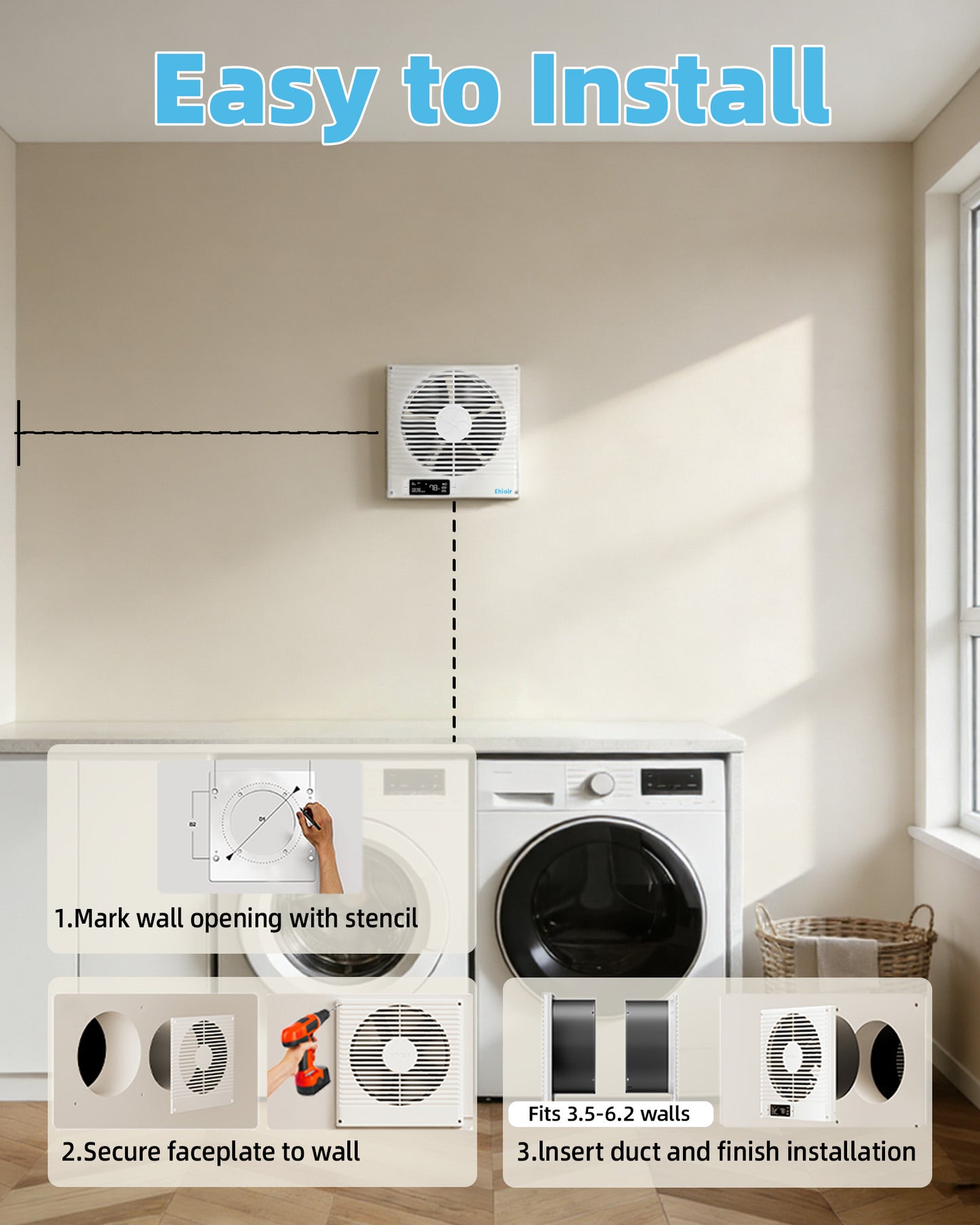 8" Room to Room Fan with Remote, 320 CFM Room to Room Air Transfer Fan, ETL Certifie
