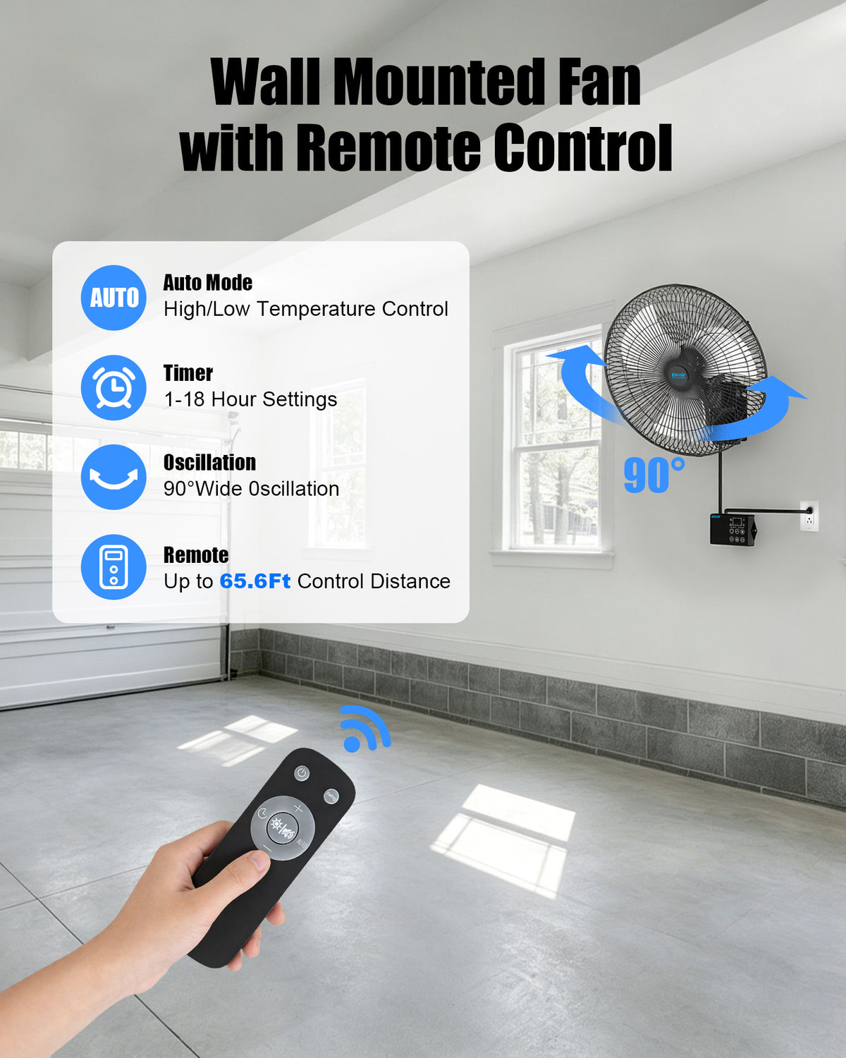 Ehiair Wall Mounted Fan with Thermostat & Remote