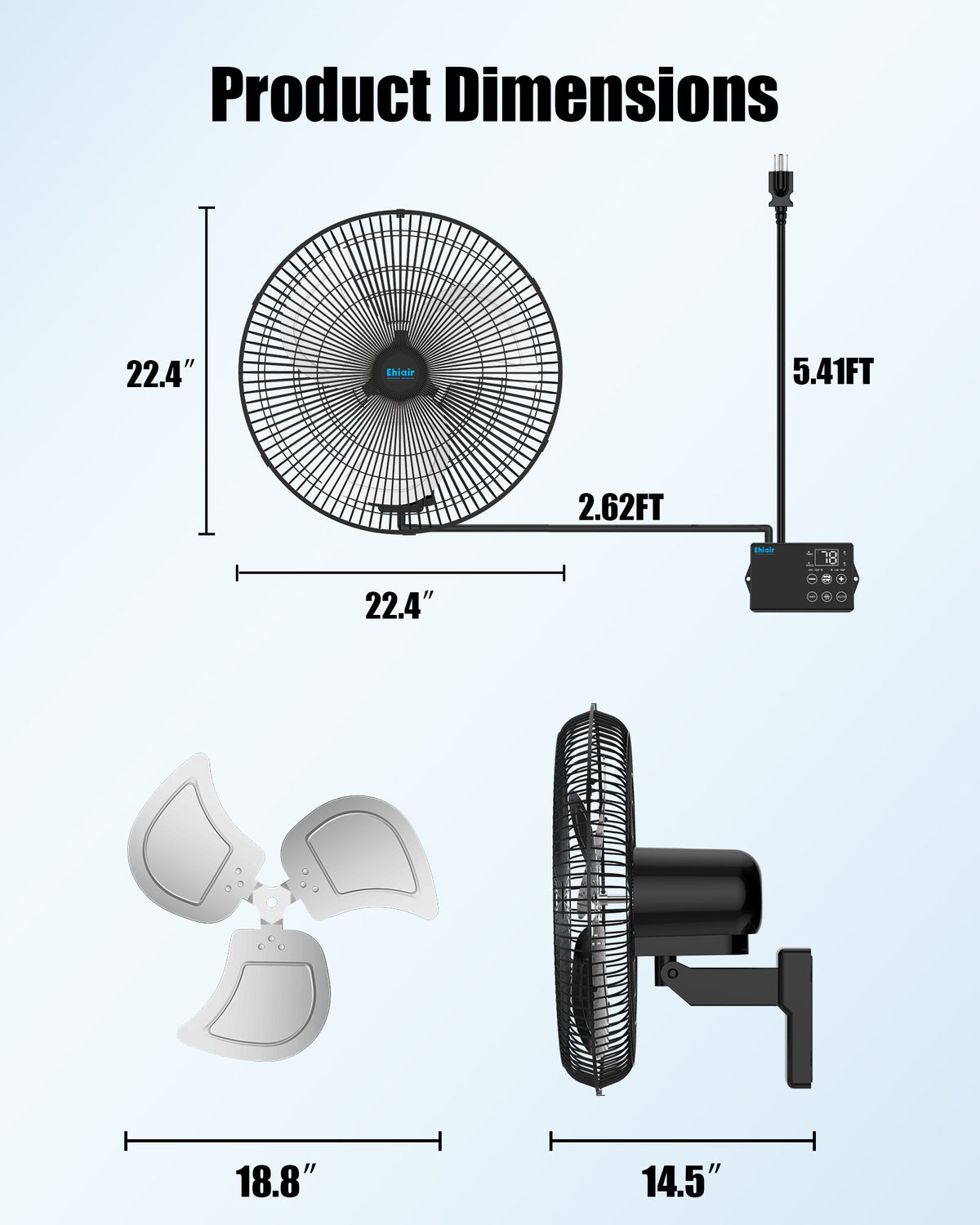Ehiair Wall Mounted Fan with Thermostat & Remote
