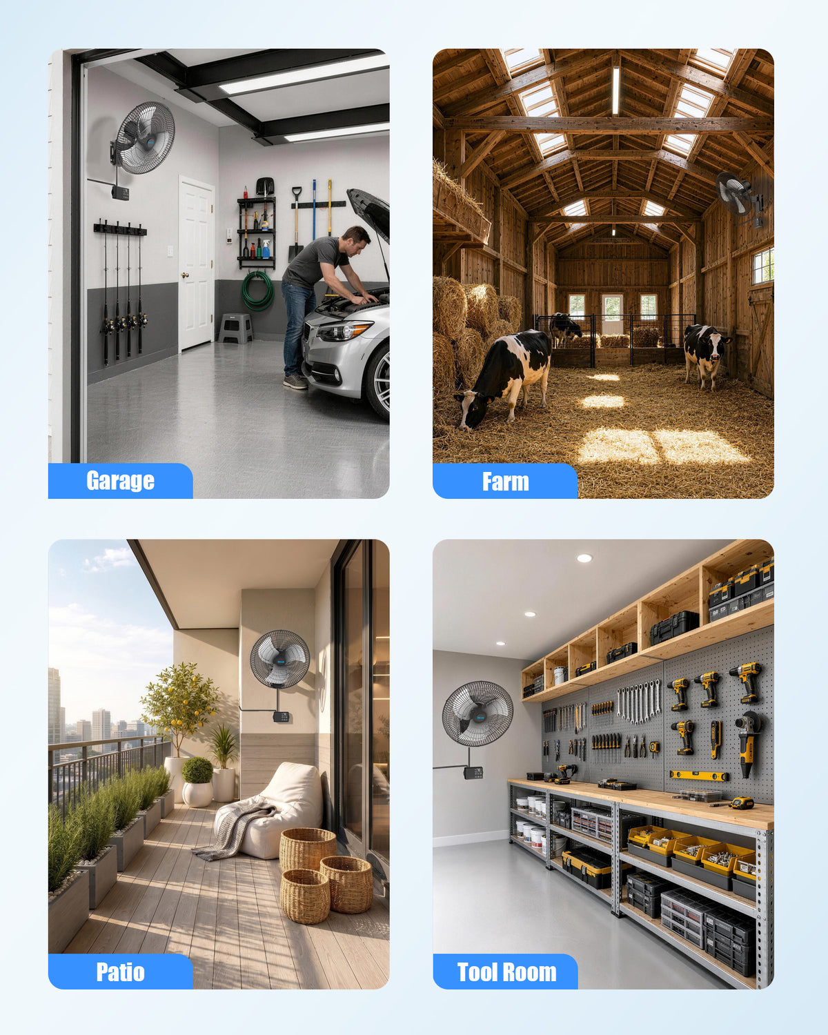 Ehiair Wall Mounted Fan with Thermostat & Remote