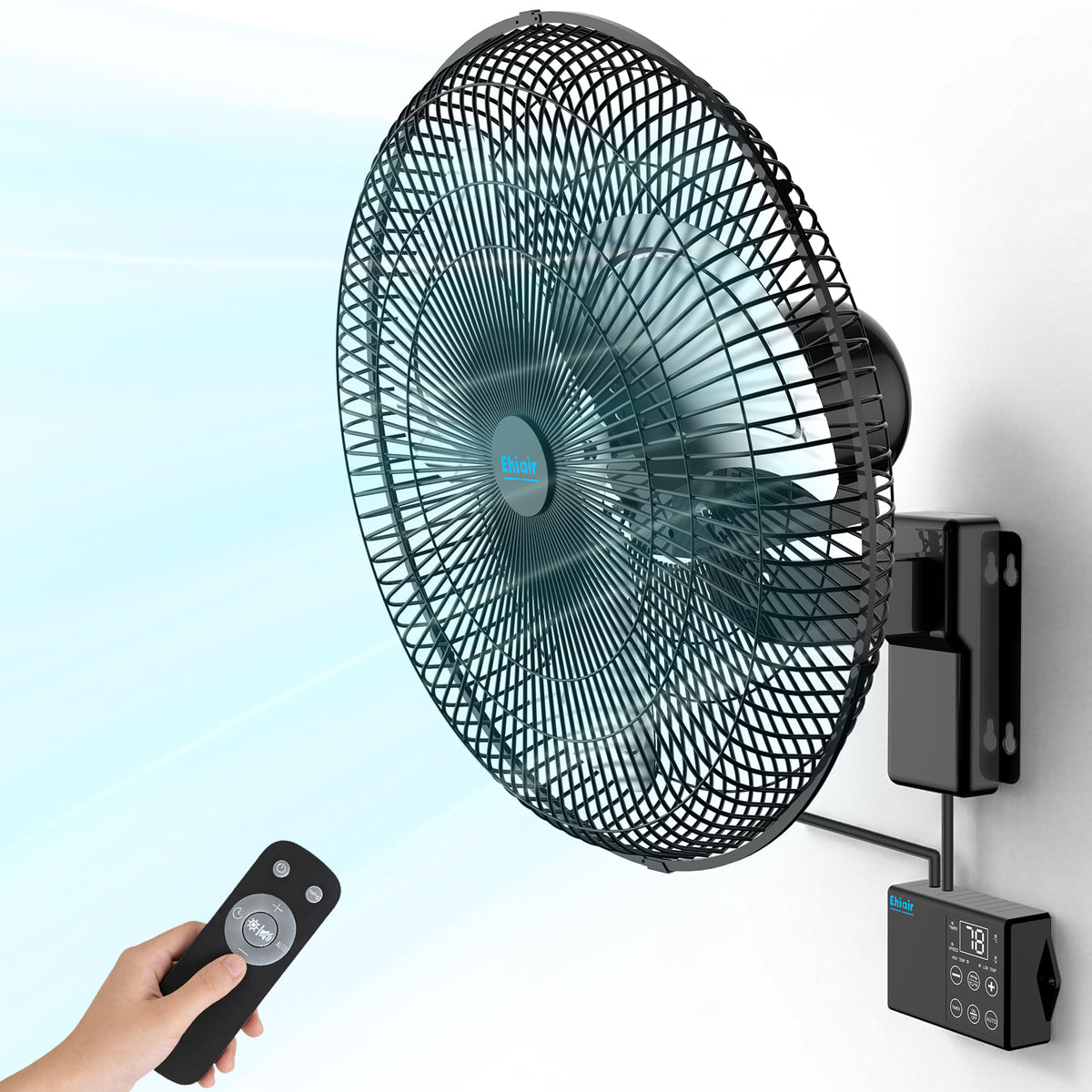 Ehiair Wall Mounted Fan with Thermostat & Remote