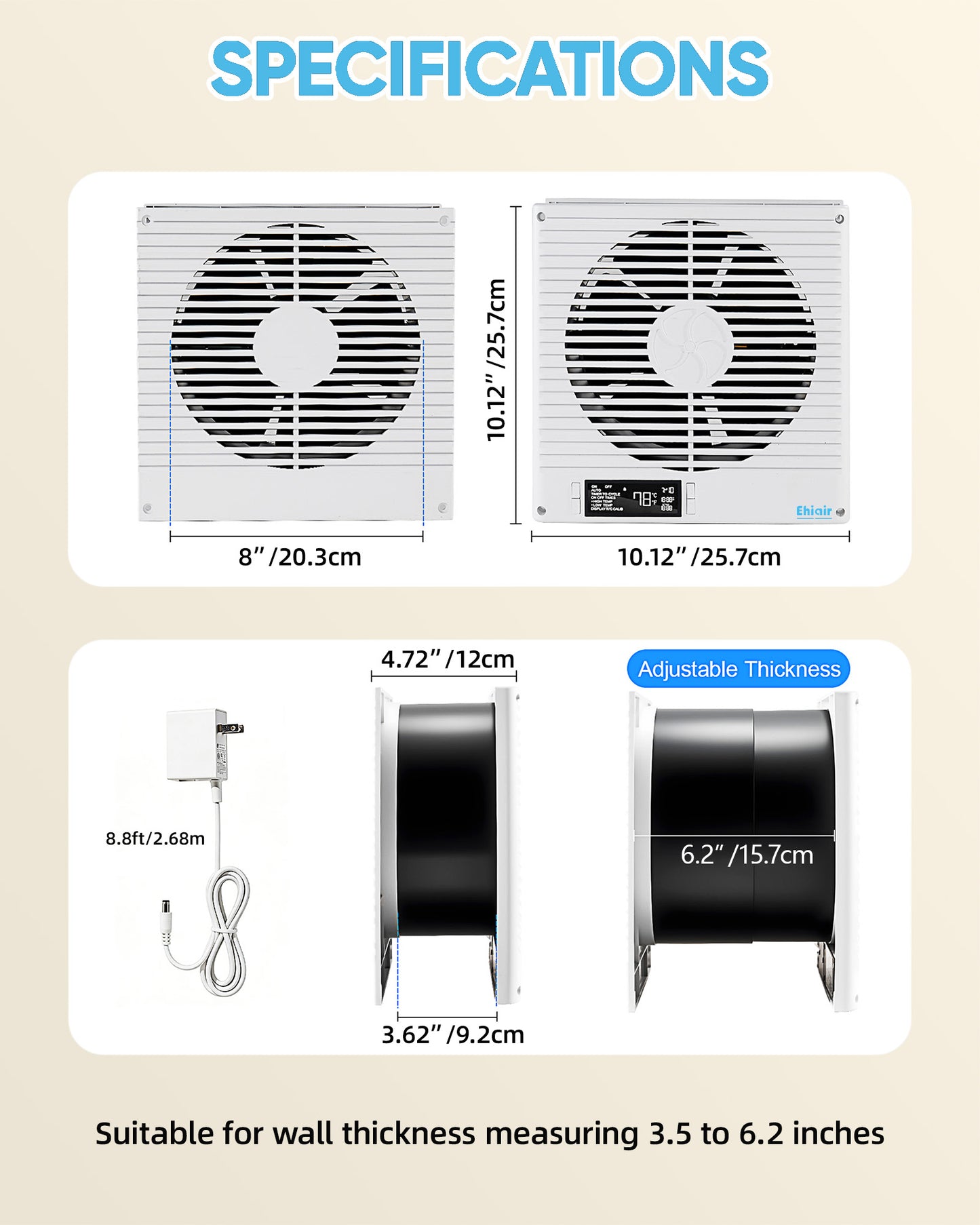 8" Room to Room Fan with Remote, 320 CFM Room to Room Air Transfer Fan, ETL Certifie