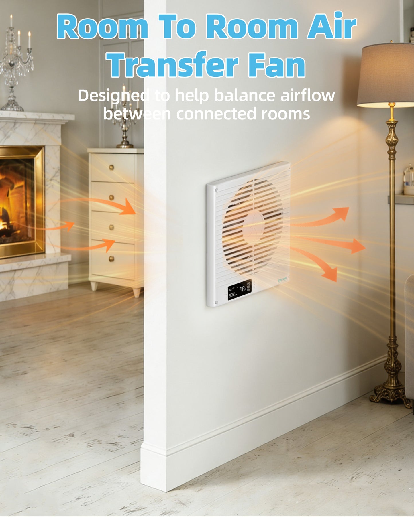 8" Room to Room Fan with Remote, 320 CFM Room to Room Air Transfer Fan, ETL Certifie