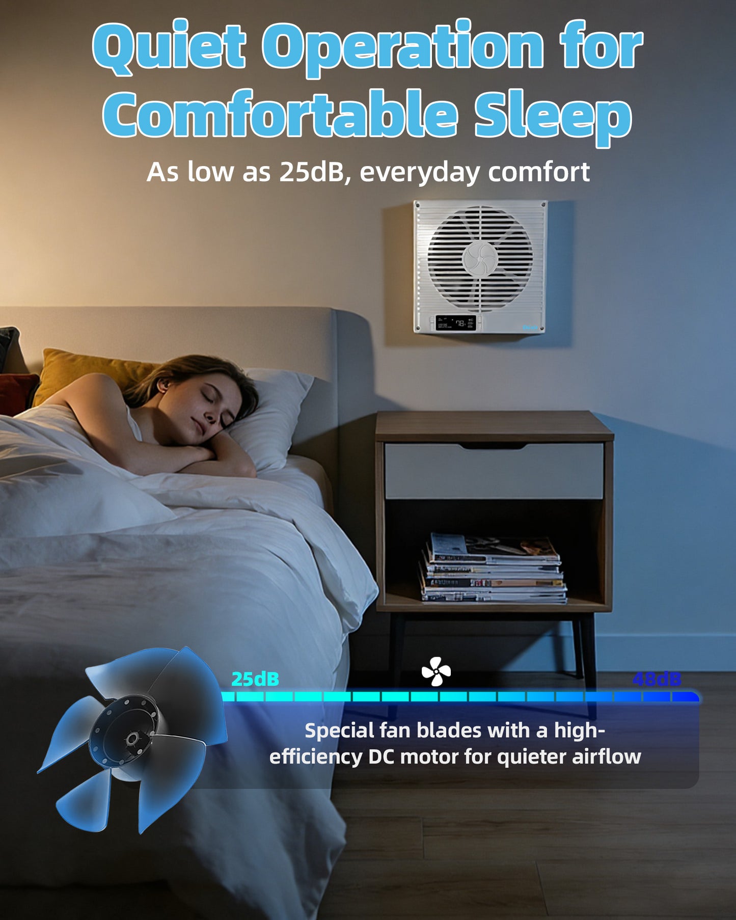 8" Room to Room Fan with Remote, 320 CFM Room to Room Air Transfer Fan, ETL Certifie