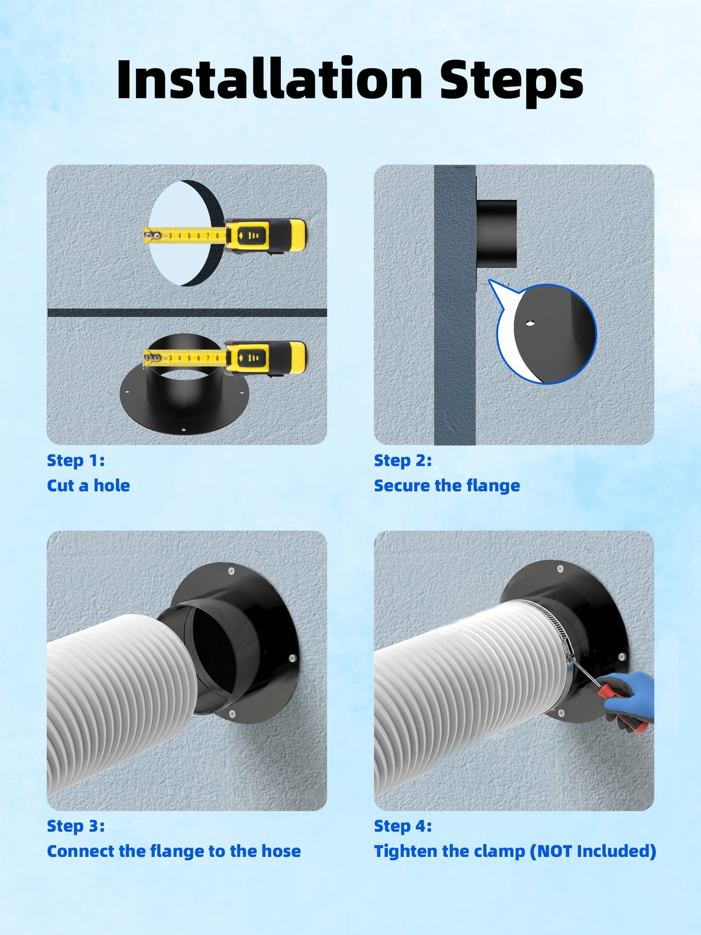 Ehiair Circle Duct Connector Flanges, Metal Dryer Vent Connector Fitting, Black